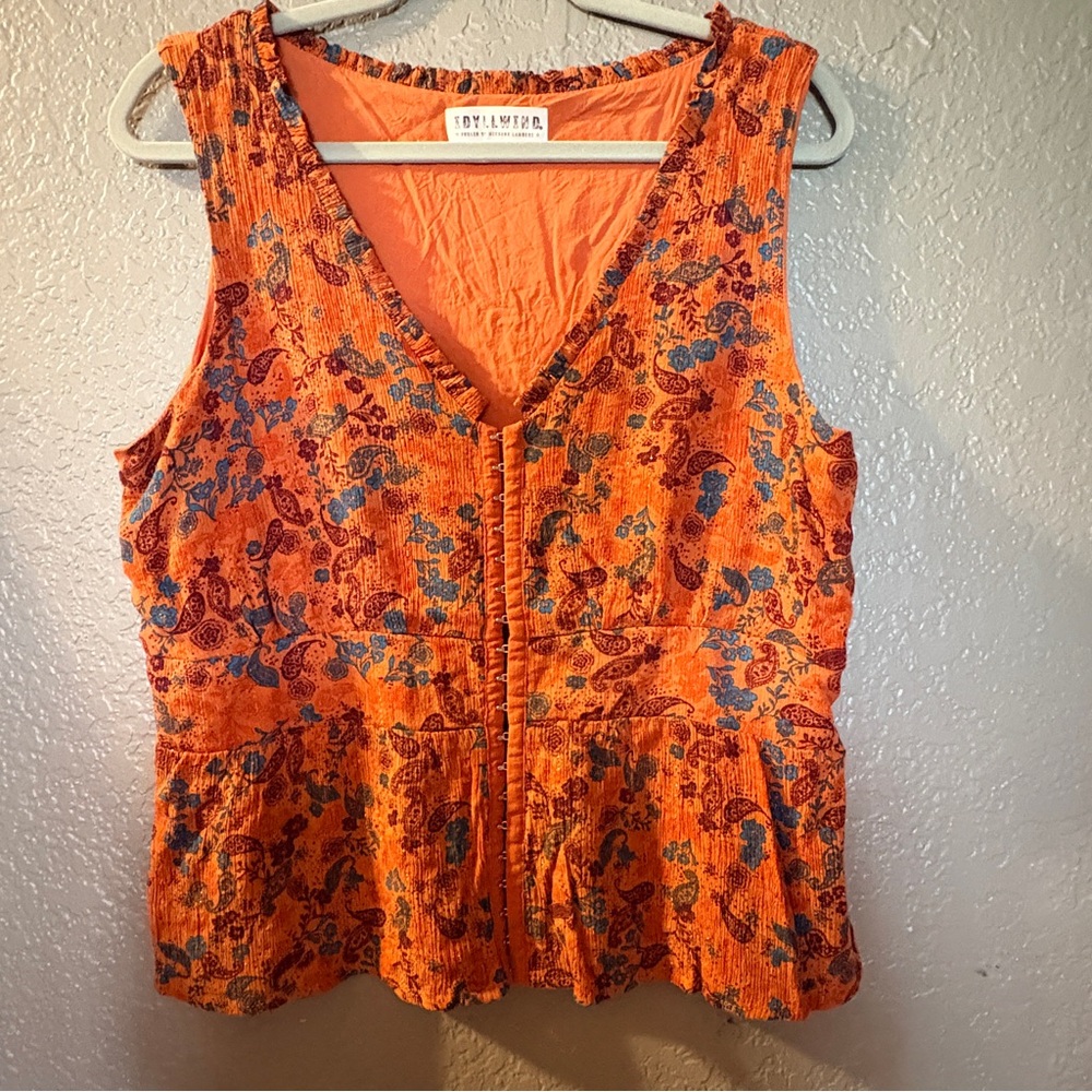 Idlewood Orange Floral V-Neck Sleeveless Top Size Large